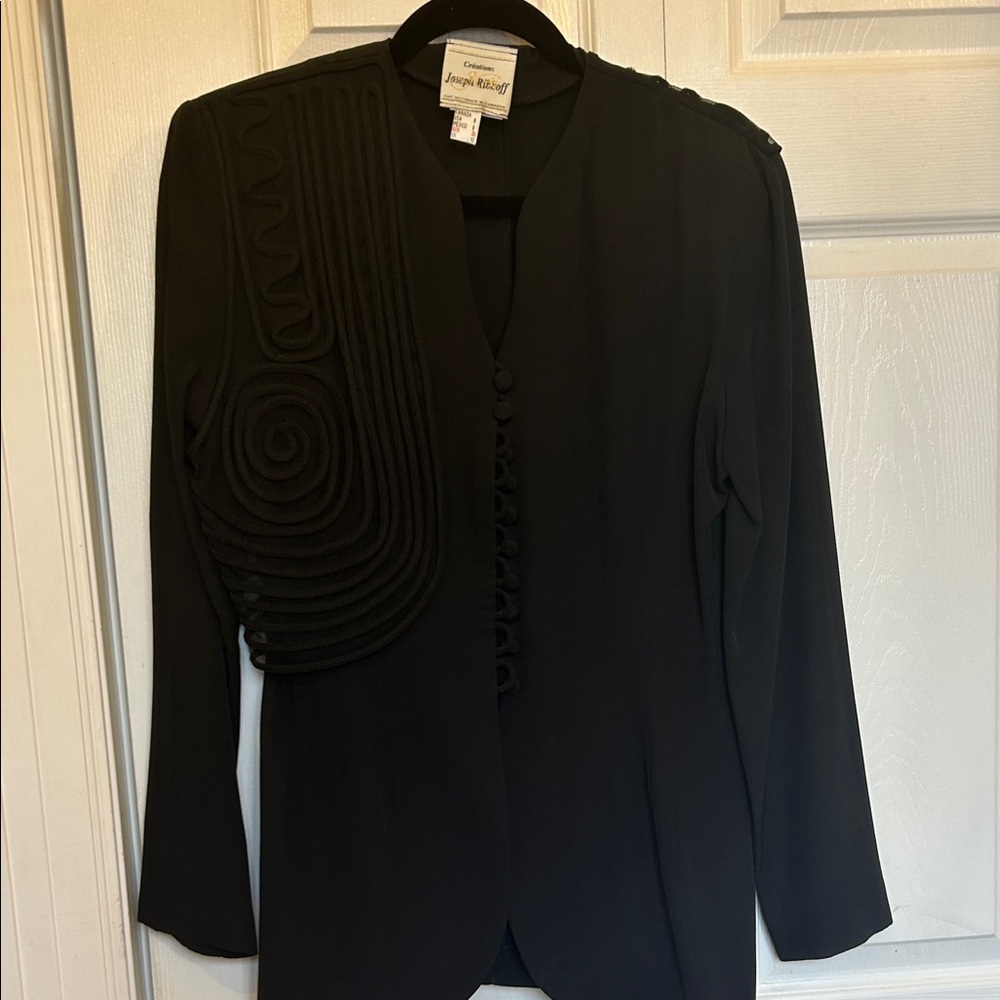 Joseph Ribkoff Fitted Black Blazer/Blouse With Textured Detail